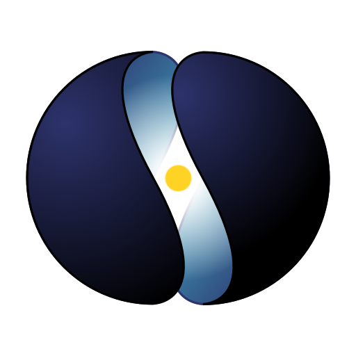 Une sphère bleue ouverte sur une petite boule jaune.