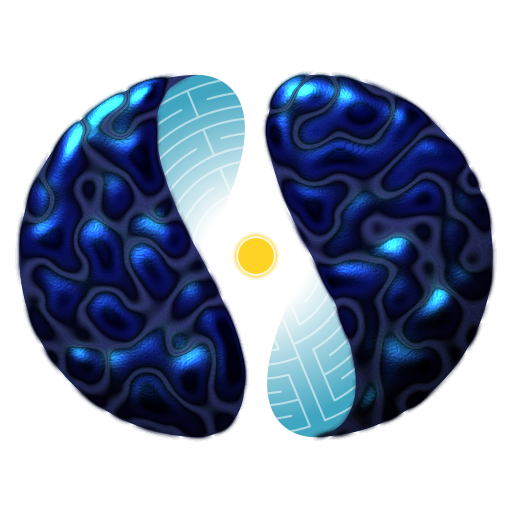 Une sphère bleue ouverte sur une petite boule jaune.