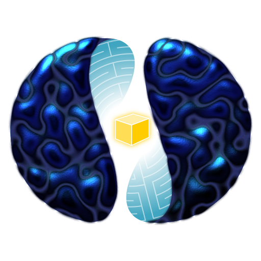 Une sphère bleue ouverte sur une petite boule jaune.