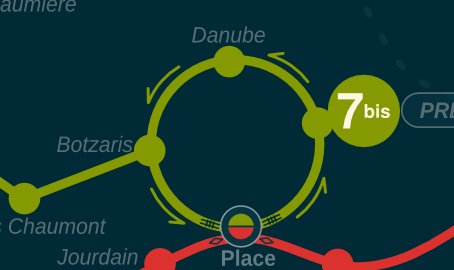 Un extrait du plan, montrant la boucle terminale da la ligne 7bis.